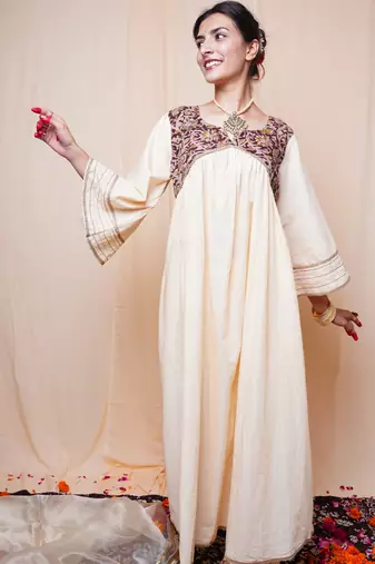 Beige Printed Cotton Kurti Pant Dupatta