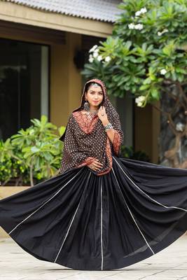 Black Color Pure Cotton Printed Navratri Multicolored Color Pure Cotton Printed Navratri Semi -Stitched Chaniya Choli  1