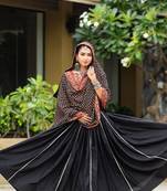Black Color Pure Cotton Printed Navratri Multicolored Color Pure Cotton Printed Navratri Semi -Stitched Chaniya Choli 