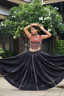 Black Color Pure Cotton Printed Navratri Multicolored Color Pure Cotton Printed Navratri Semi -Stitched Chaniya Choli  2