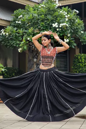 Black Color Pure Cotton Printed Navratri Multicolored Color Pure Cotton Printed Navratri Semi -Stitched Chaniya Choli 