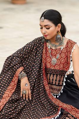 Black Color Pure Cotton Printed Navratri Multicolored Color Pure Cotton Printed Navratri Semi -Stitched Chaniya Choli  4