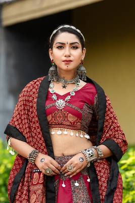 Maroon Color Pure Cotton Printed Navratri Multicolored Color Pure Cotton Printed Navratri Semi -Stitched Chaniya Choli  2