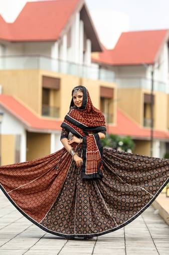 Maroon Color Pure Cotton Printed Navratri Semi-Stitched Chaniya Choli 