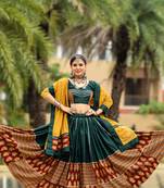 Dark Green Color Pure Cotton Printed Navratri Semi-Stitched Chaniya Choli 