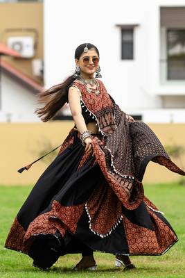 Multicolored Color Pure Cotton Printed Navratri Semi -Stitched Chaniya Choli  1