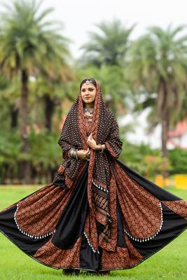 Multicolored Color Pure Cotton Printed Navratri Semi -Stitched Chaniya Choli  2