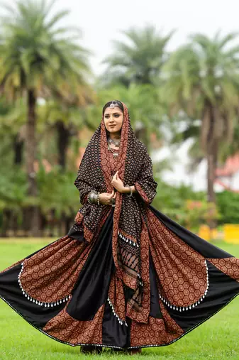 Multicolored Color Pure Cotton Printed Navratri Semi -Stitched Chaniya Choli 