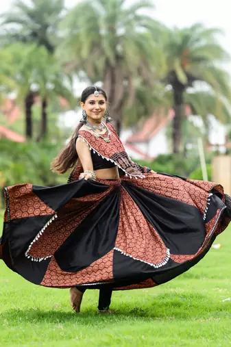 Multicolored Color Pure Cotton Printed Navratri Semi -Stitched Chaniya Choli 