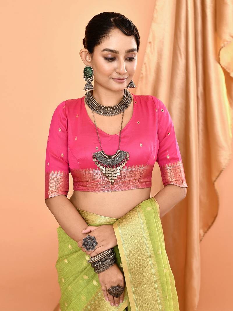 Elora pure linen silk ikat butti zari weaving saree (dusty green)