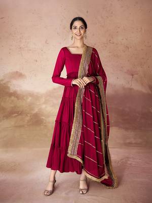 Red embroidered georgette anarkali gown 1