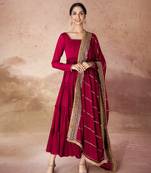 Red embroidered georgette anarkali gown