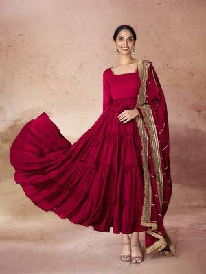 Red embroidered georgette anarkali gown 2
