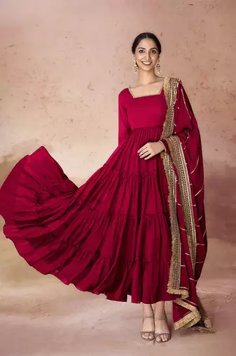 Red embroidered georgette anarkali gown