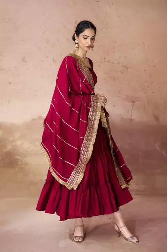 Red embroidered georgette anarkali gown