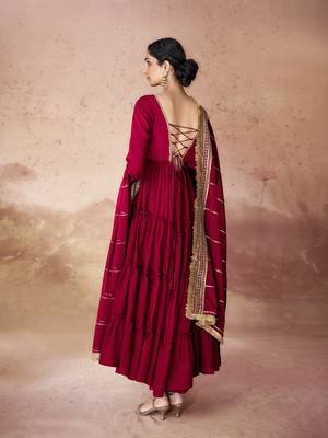 Red embroidered georgette anarkali gown 4