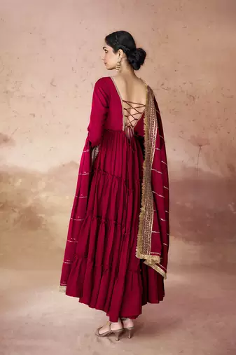 Red embroidered georgette anarkali gown