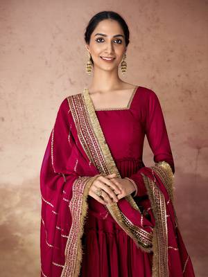 Red embroidered georgette anarkali gown 5