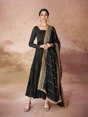 Black embroidered georgette anarkali gown 1