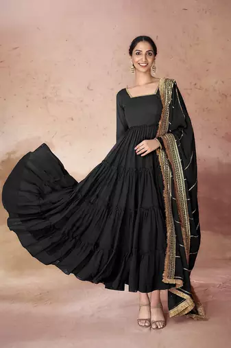 Black embroidered georgette anarkali gown
