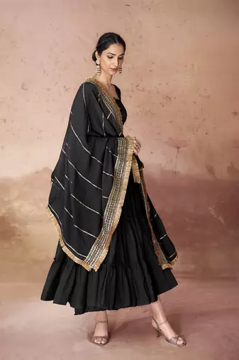Black embroidered georgette anarkali gown
