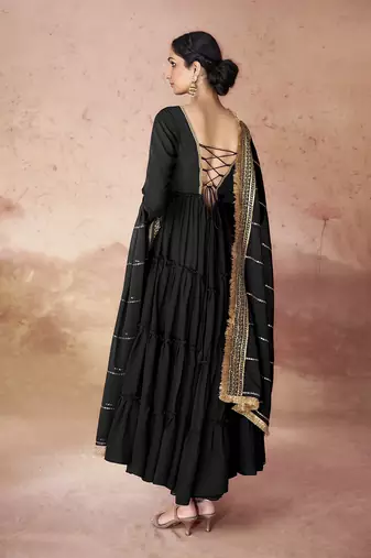 Black embroidered georgette anarkali gown
