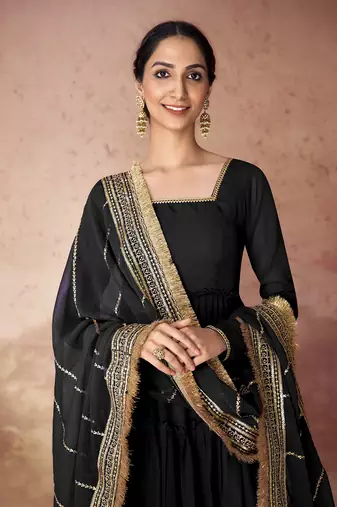 Black embroidered georgette anarkali gown