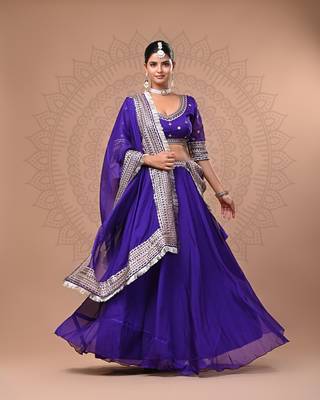 Purple Georgette Lehenga Set with Sequin Embellishments                             1