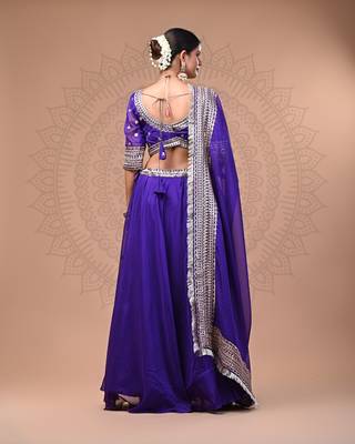 Purple Georgette Lehenga Set with Sequin Embellishments                             3