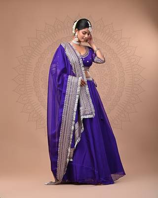 Purple Georgette Lehenga Set with Sequin Embellishments                             4