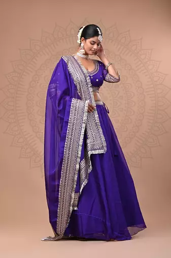 Purple Georgette Lehenga Set with Sequin Embellishments                            