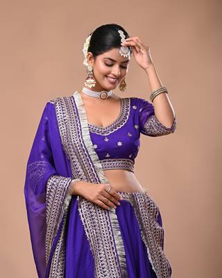 Purple Georgette Lehenga Set with Sequin Embellishments                             5