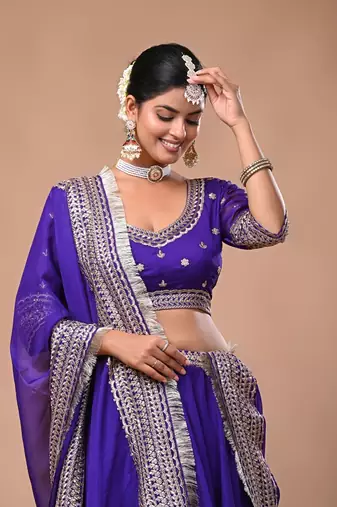 Purple Georgette Lehenga Set with Sequin Embellishments                            