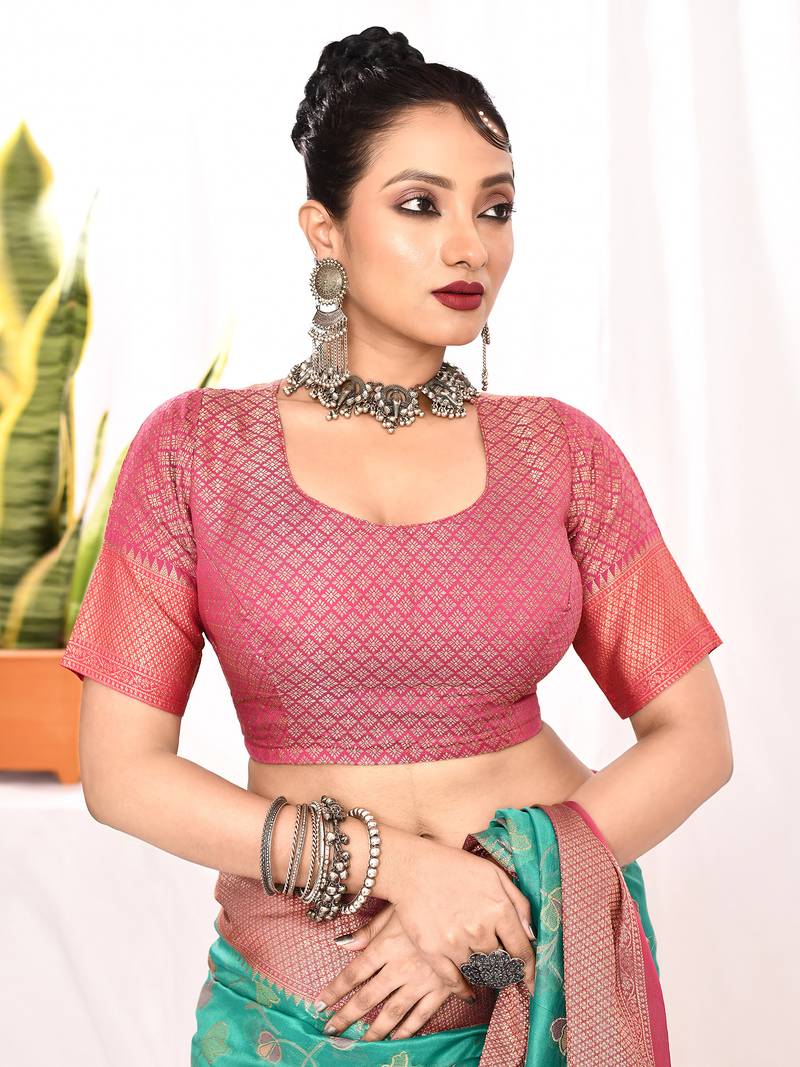 Elora soft silk banarasi woven floral weaving saree (sea green)