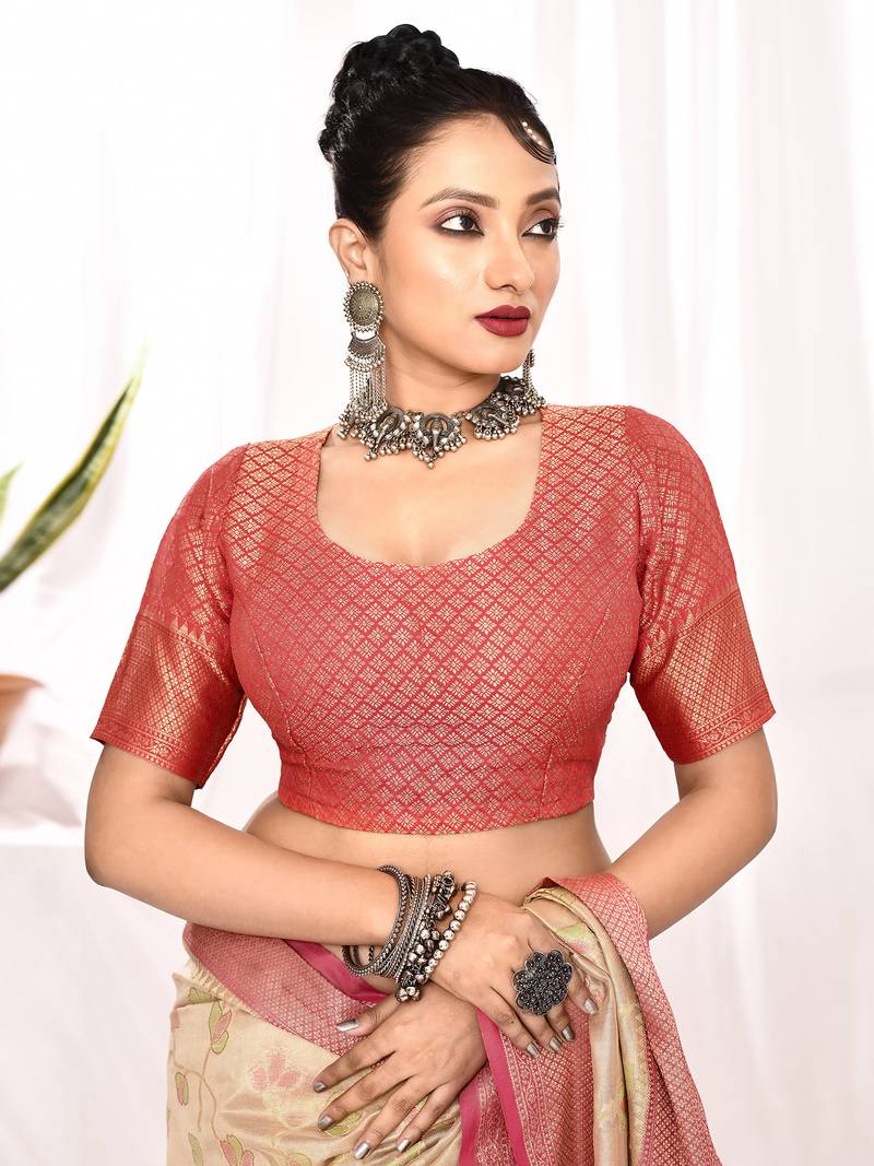 Elora soft silk banarasi woven floral weaving saree (cream)