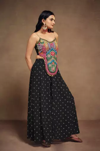Black embroidered georgette co-ord set