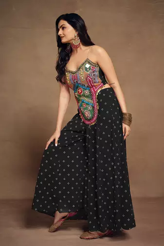 Black embroidered georgette co-ord set