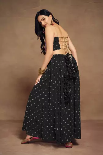 Black embroidered georgette co-ord set