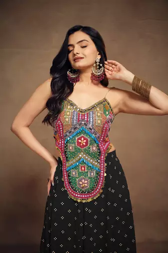 Black embroidered georgette co-ord set