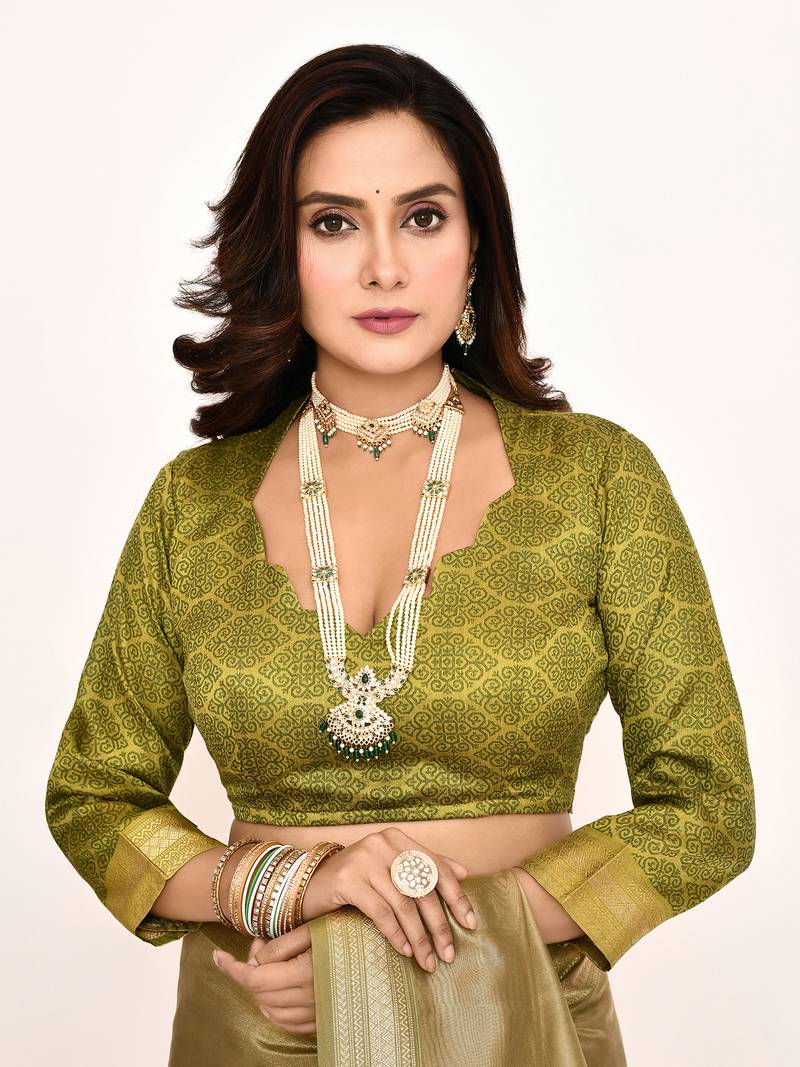 Elora plain banarasi tissue silk weaving saree (green)