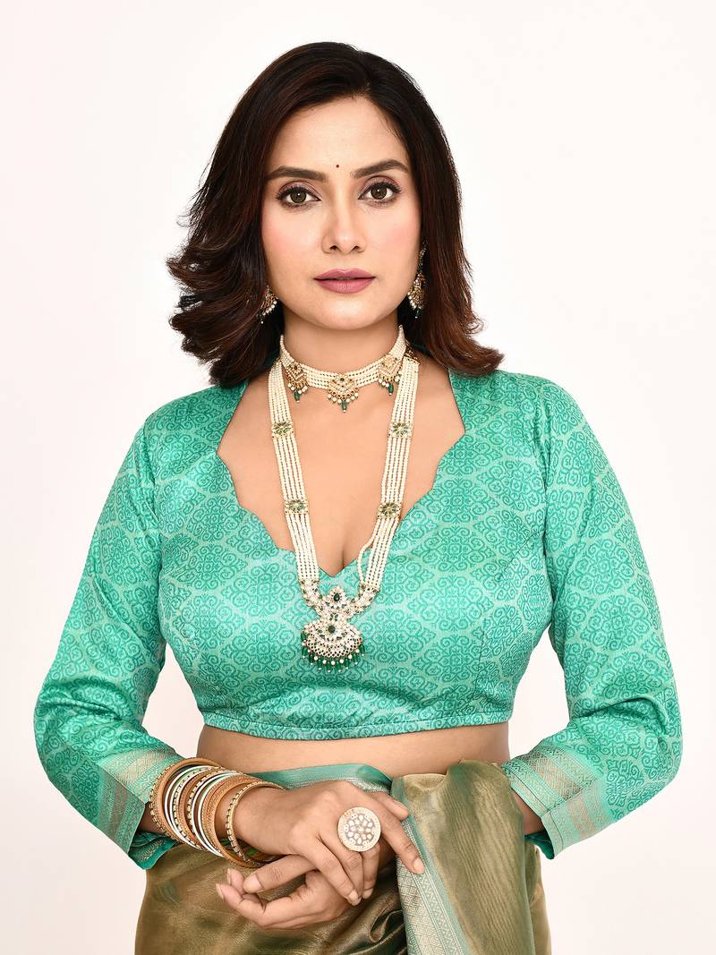 Elora plain banarasi tissue silk weaving saree (sea green)