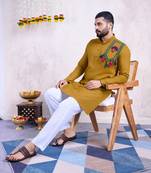 Yellow rayon embroidery with mirror work wedding function festival navratri party wear diwali straight kurta