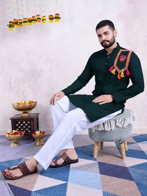 Green rayon embroidery with mirror work wedding function festival navratri party wear diwali straight kurta 1