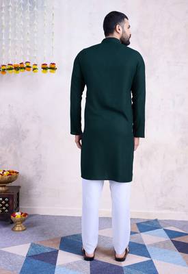 Green rayon embroidery with mirror work wedding function festival navratri party wear diwali straight kurta 4