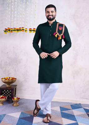 Green rayon embroidery with mirror work wedding function festival navratri party wear diwali straight kurta 5