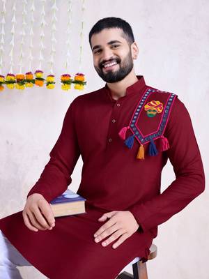 Maroon rayon embroidery with mirror work wedding function festival navratri party wear diwali straight kurta 2