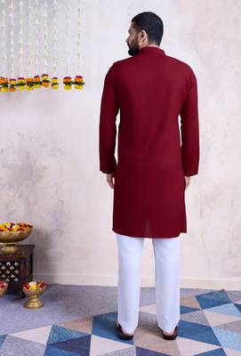 Maroon rayon embroidery with mirror work wedding function festival navratri party wear diwali straight kurta 4