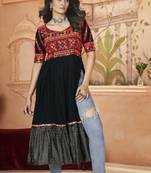 Black rayon prin with embroidered with real mirror work navratri party wear daily wear diwali long kurti