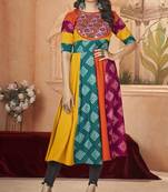 Multicolor rayon prin with embroidered with real mirror work navratri party wear daily wear diwali long kurti