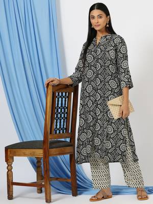 Blck Printed Cotton Kurta with Pant. 1